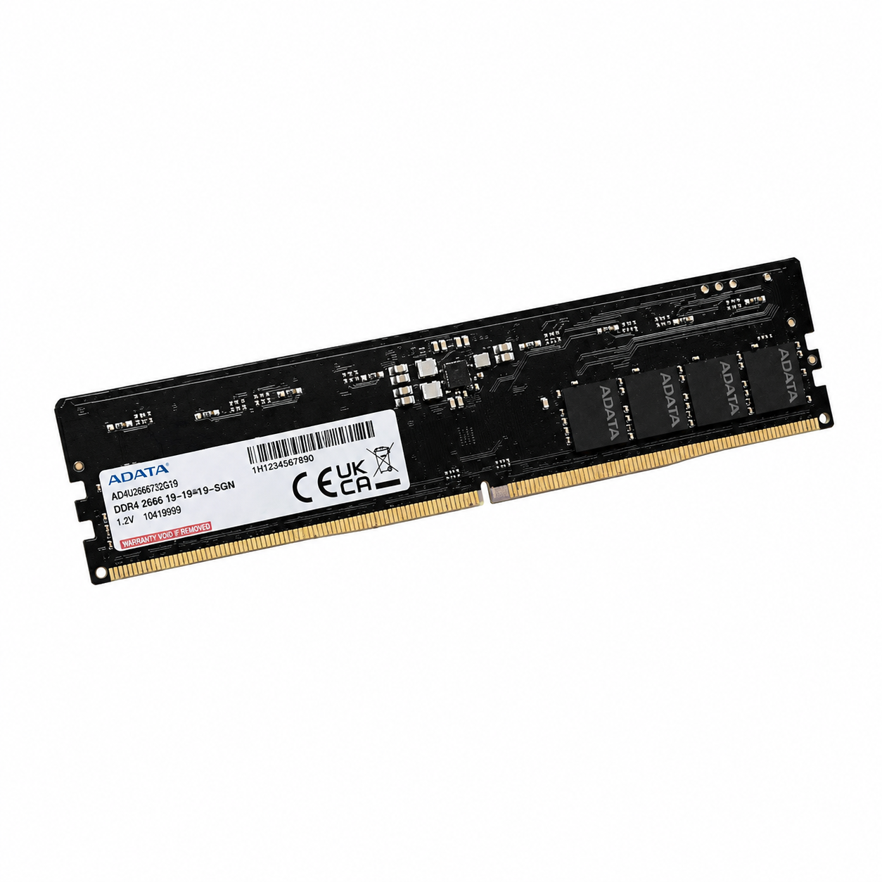 ADATA 16GB DDR5 5600MT/s desktop memory module angled view with visible product label and black PCB