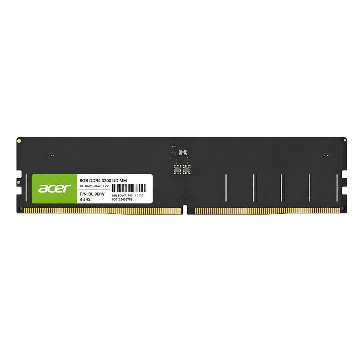 Acer UD200 16GB DDR5 5600MT/s UDIMM desktop RAM front view showing the Acer label and 288-pin connector