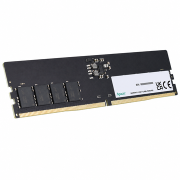 Apacer 16GB DDR5 5600MT/s desktop memory module angled view showing the black PCB, product label and memory chips