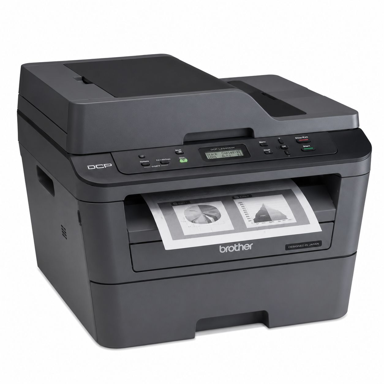 Brother DCP-L2540DW mono laser printer front-left angled view