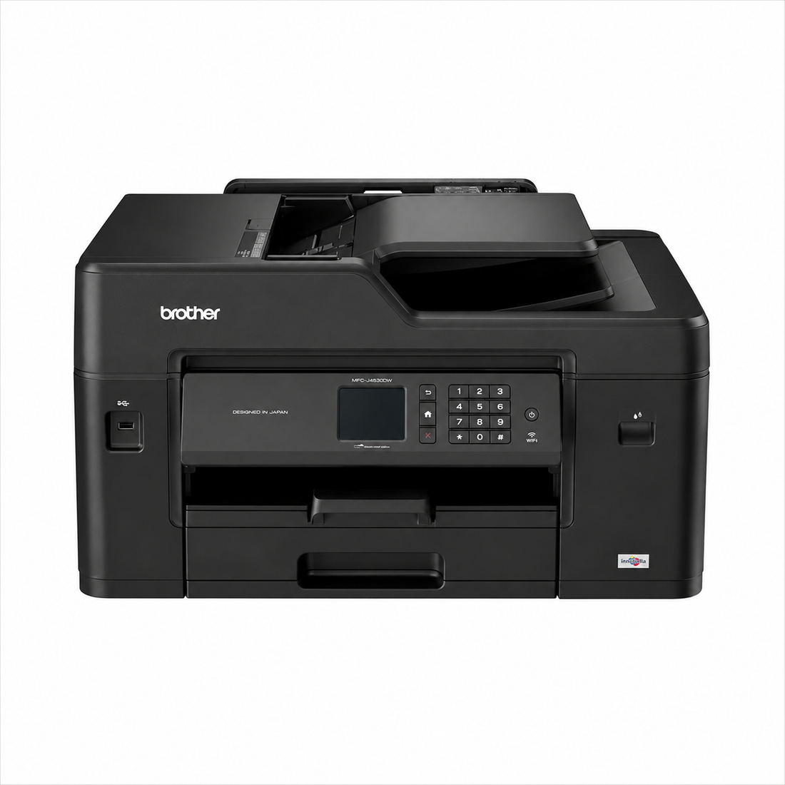 Brother MFC-J3530DW A3 Wireless All-in-One Inkjet Printer front view printing color documents.
