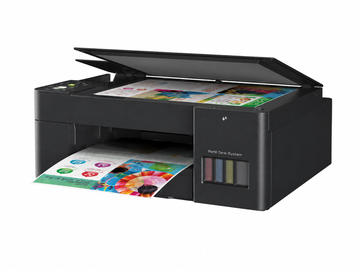 Brother DCP-T420W printer showing front-access refillable ink tanks and compact 3-in-1 design