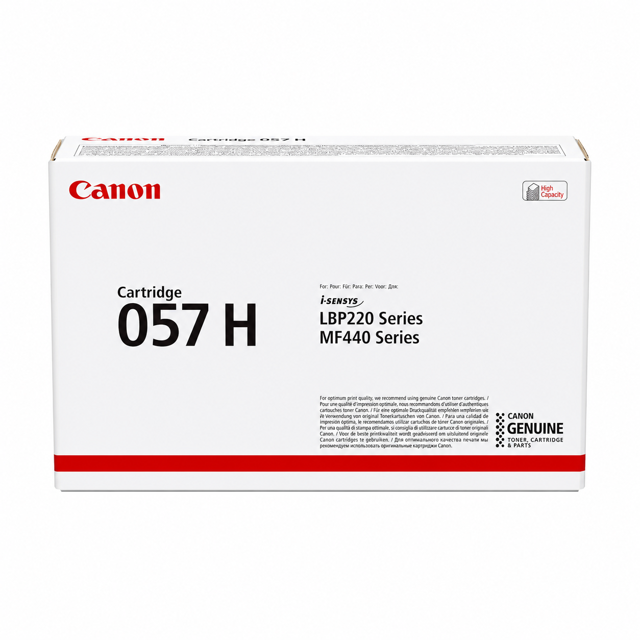 Canon 057H original black toner cartridge 3010C002 top view showing high-yield Canon i-SENSYS toner packaging.