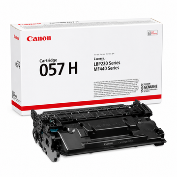 Canon 057H high-yield black toner cartridge close-up showing the Cartridge 057H label and 3010C002 product code.