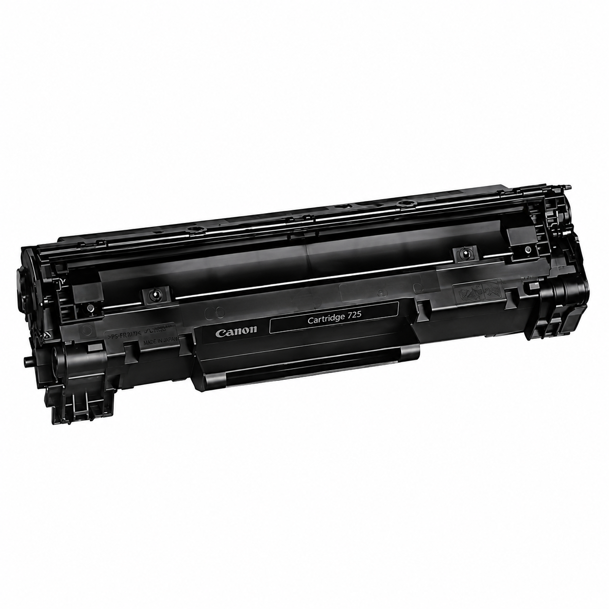 Canon 725 black toner cartridge close-up showing the genuine Canon Cartridge 725 label and 3484B002 product code.