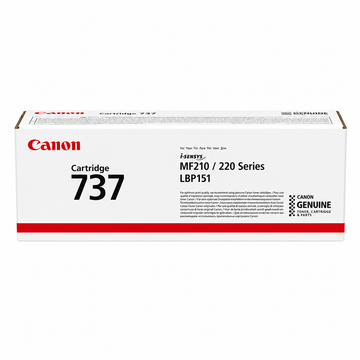 Canon 737 original black toner cartridge 9435B002 top view showing genuine Canon i-SENSYS toner packaging.