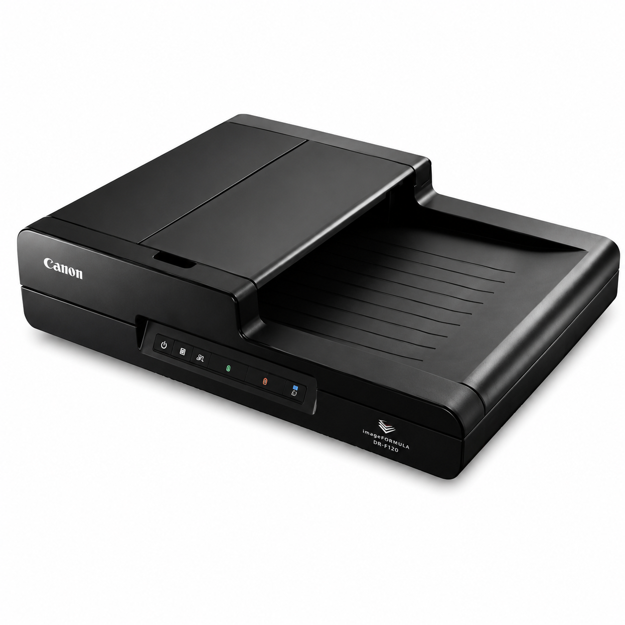 Canon imageFORMULA DR-F120 office document scanner front-left angled view