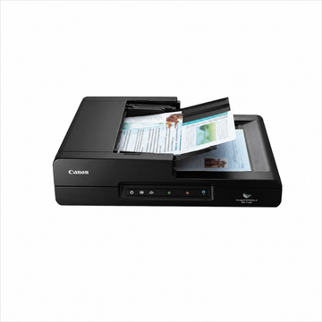 Canon imageFORMULA DR-F120 scanning a multi-page A4 document through the automatic document feeder