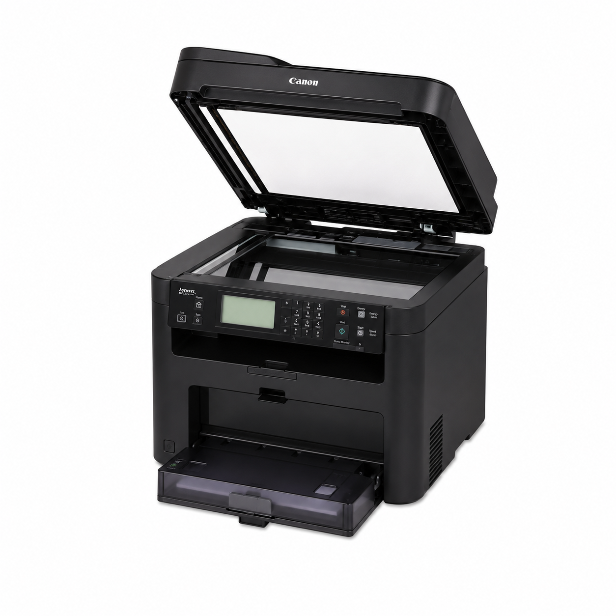 Canon i-SENSYS MF237w showing the 35-sheet automatic document feeder and 250-sheet paper cassette
Canon i-SENSYS MF237w touchscreen control panel for print, copy, scan and fax settings