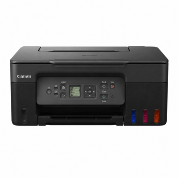 Canon PIXMA G3470 Wireless MegaTank Printer front view showing control panel and refillable ink tanks.
