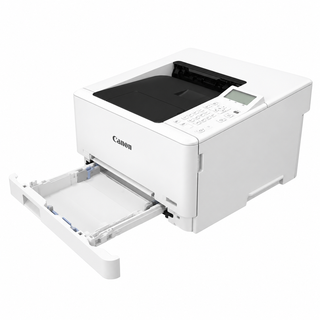 White Canon i-SENSYS LBP646Cdw color laser printer, front view with control panel and paper tray.