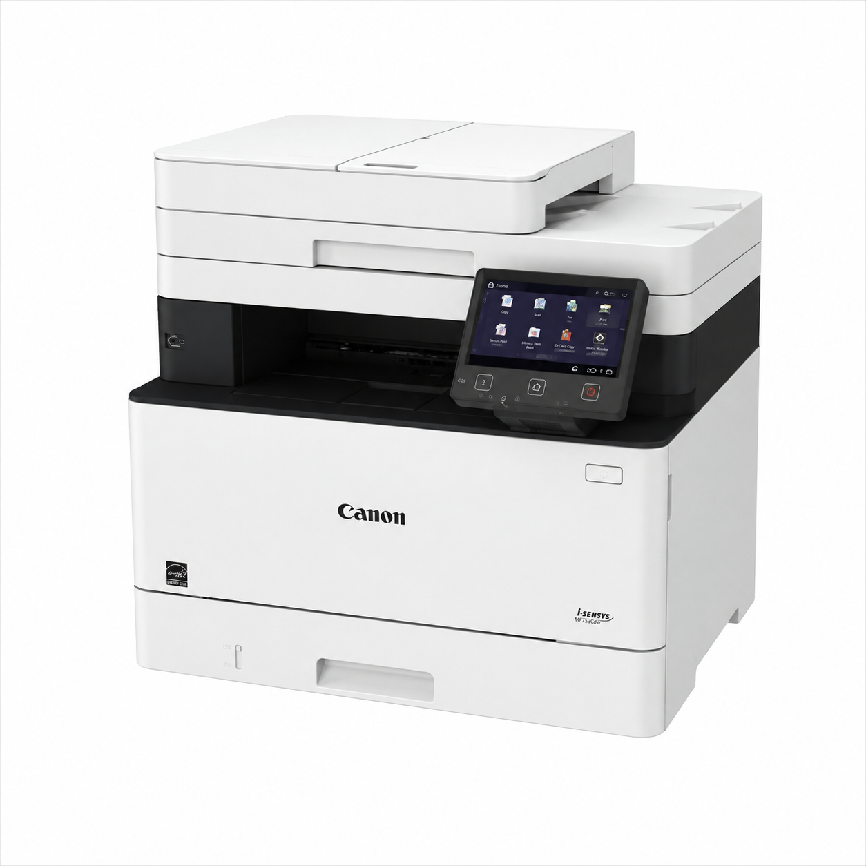 Canon i-SENSYS MF455dw Wireless Mono Laser Multifunction Printer front angled view showing touchscreen control panel and ADF.