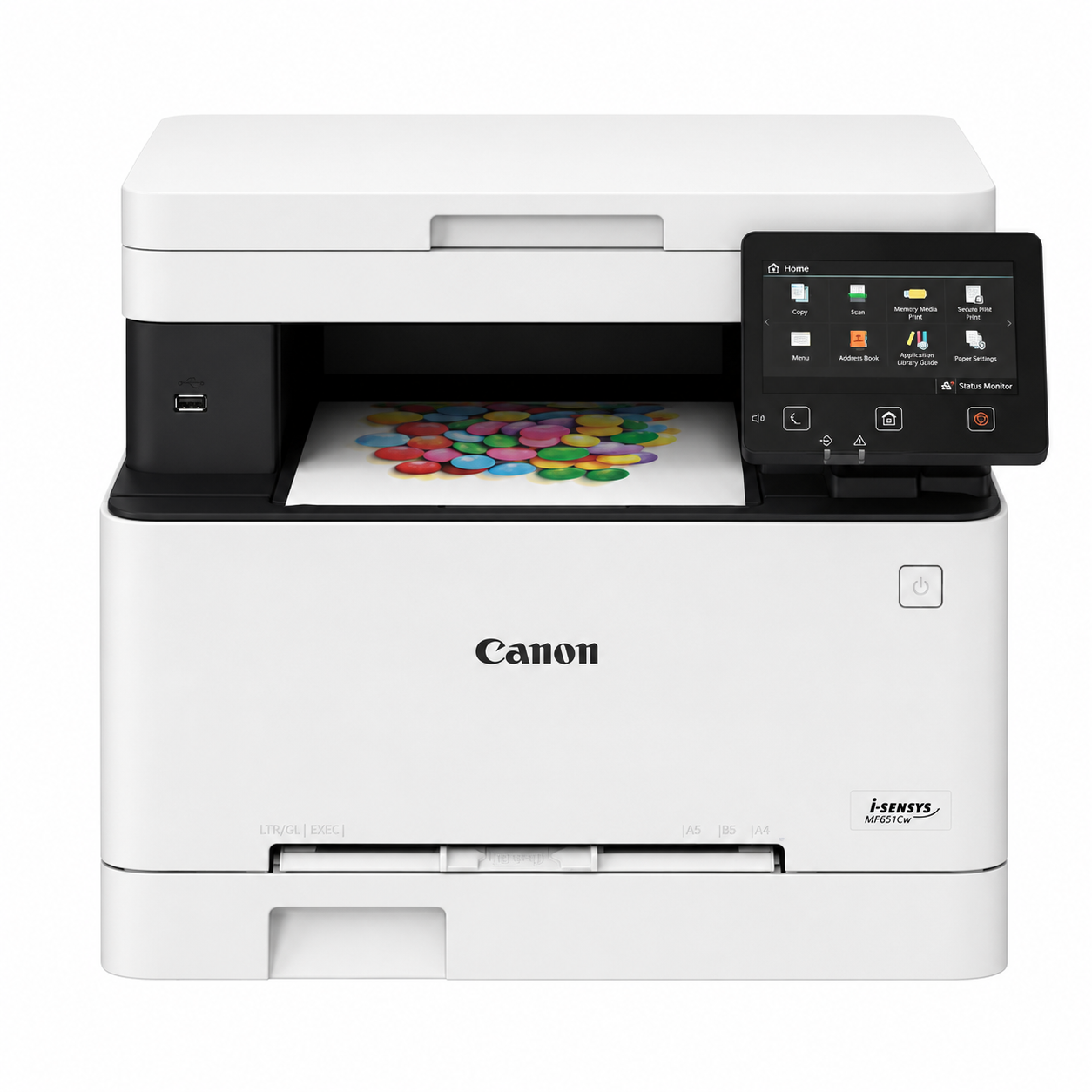 Canon i-SENSYS MF651Cw printing a color A4 business document