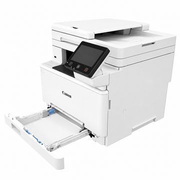 Canon i-SENSYS MF664Cdw Multifunction Printer angled view with paper tray open.