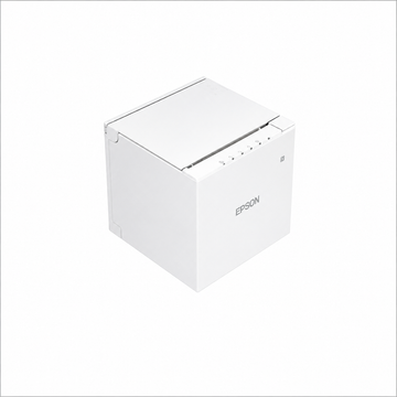 Epson TM-m30III (111) Standard Model White thermal receipt printer angled front view showing compact cube design.