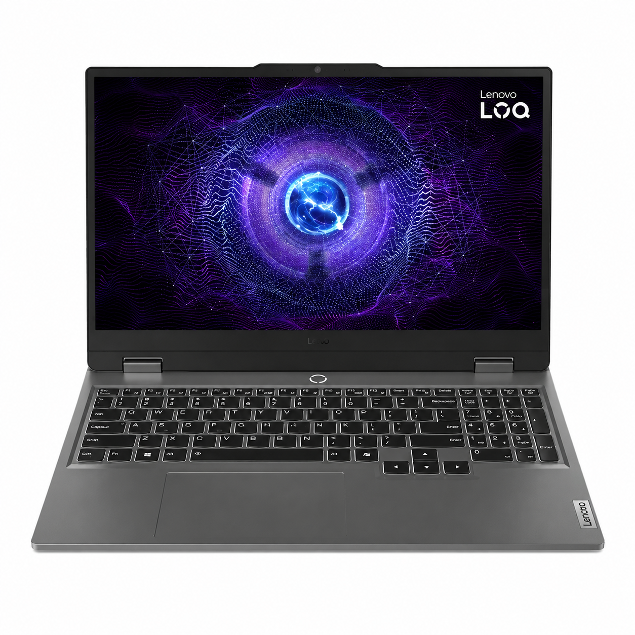 Lenovo LOQ 15IRX9 gaming laptop front view with 15.6-inch display and full-size keyboard