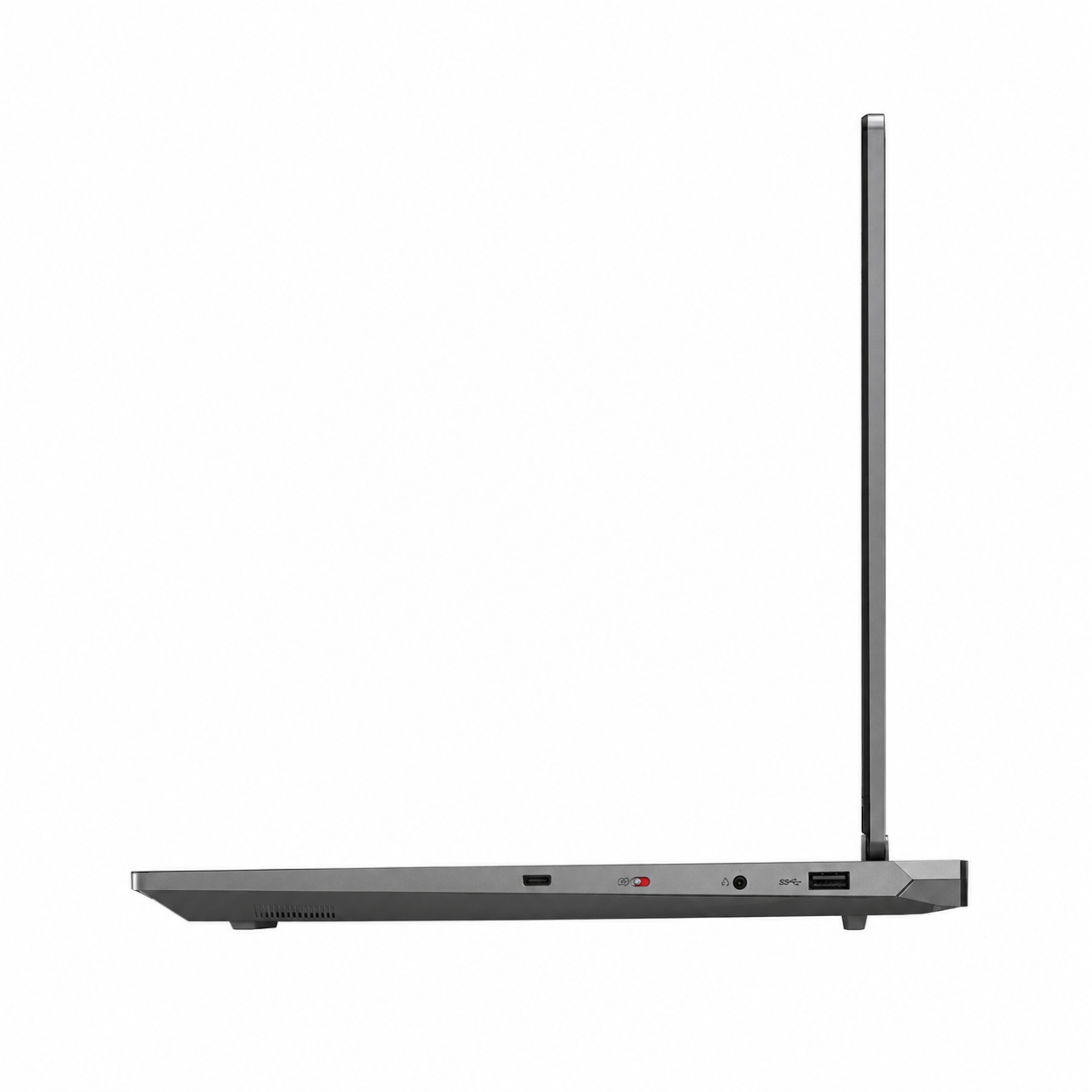 Lenovo LOQ 15IRX9 gaming laptop side profile showing the slim chassis and connection ports