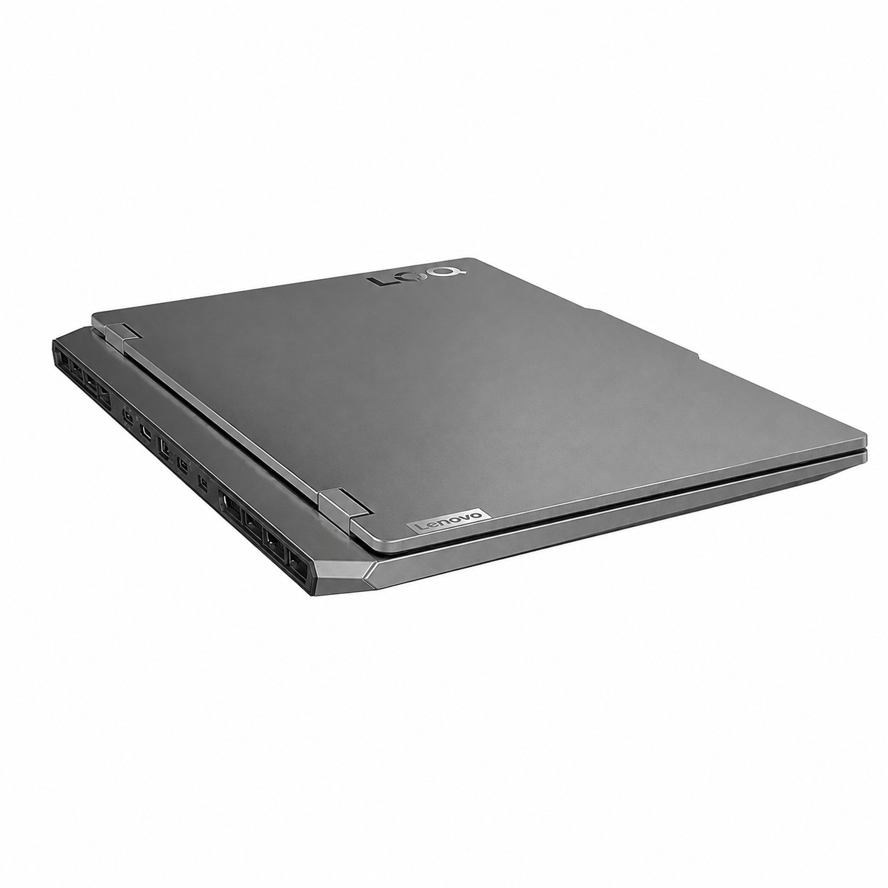 Lenovo LOQ 15IRX9 Luna Grey gaming laptop closed view showing the top cover and rear design