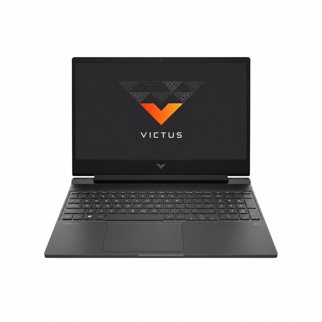 HP Victus 15-fa2013dx gaming laptop in Mica Silver with 15.6-inch display open, front three-quarter view