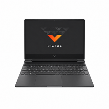 HP Victus 15-fa2013dx gaming laptop in Mica Silver with 15.6-inch display open, front three-quarter view