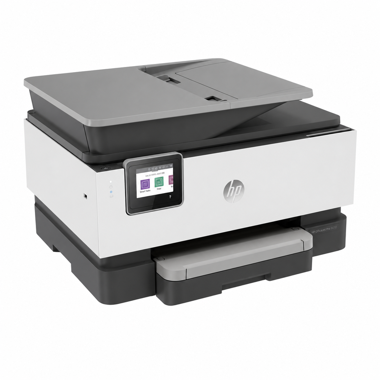 HP Smart Tank all-in-one printer angled view showing the automatic document feeder and touchscreen