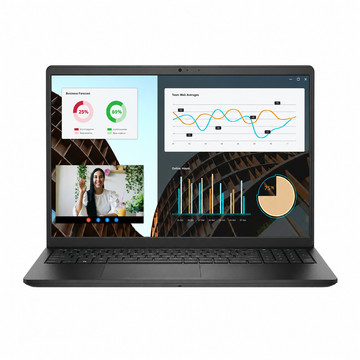 Dell Vostro 3530 Carbon Black laptop front view with 15.6-inch Full HD display and full-size keyboard