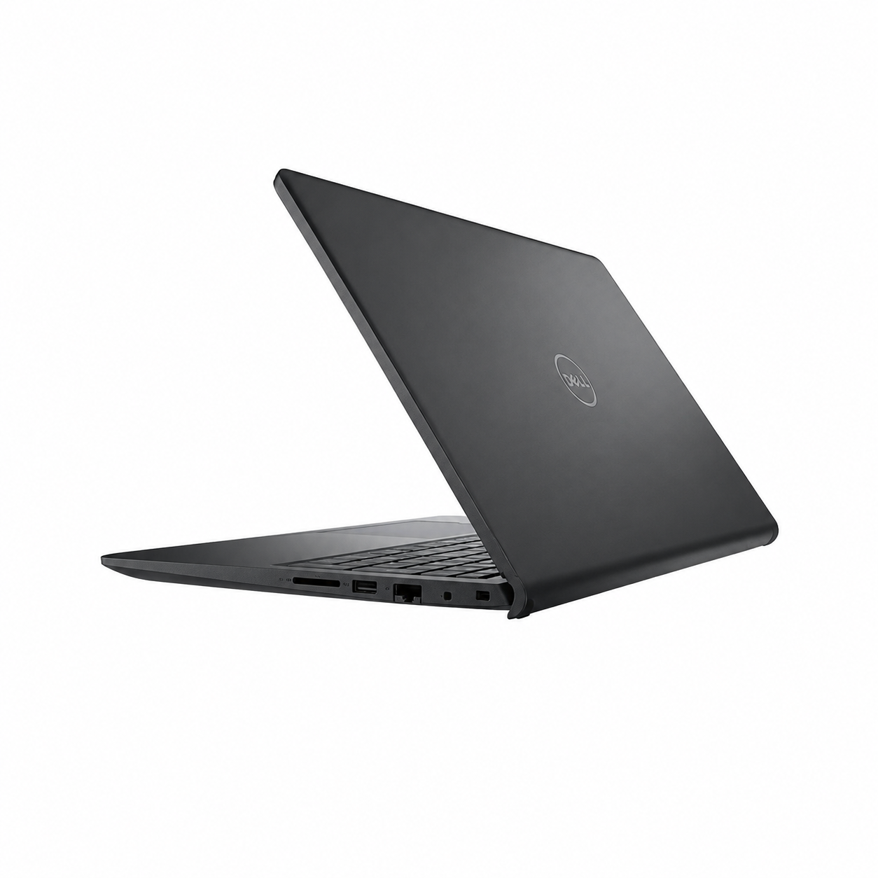 Dell Vostro 3530 Carbon Black laptop angled rear view showing the lid design and side profile