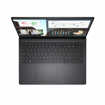 Dell Vostro 3530 open top view showing the display, touchpad and full-size keyboard with numeric keypad