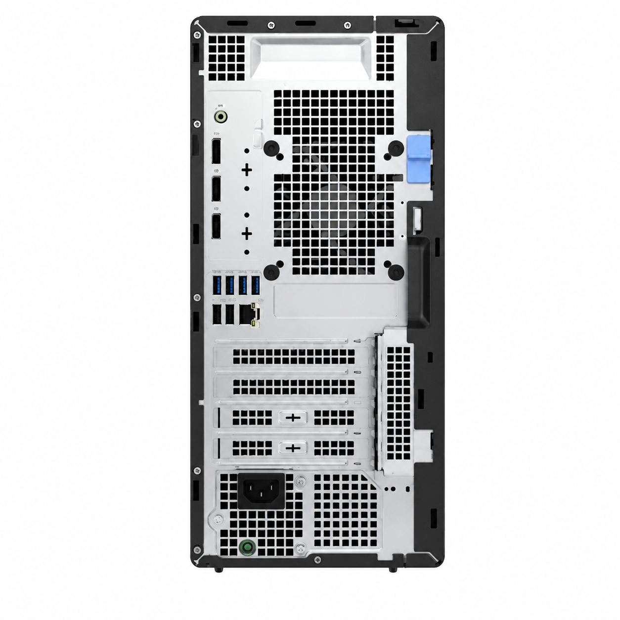 Dell OptiPlex 7020 business desktop rear view showing ventilation, expansion slots and connectivity ports