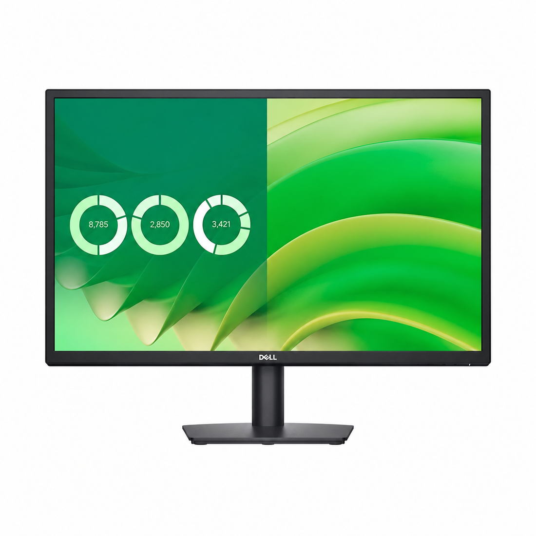 Dell E2725H 27-inch Full HD monitor front view showing the black bezel, display panel and desktop stand