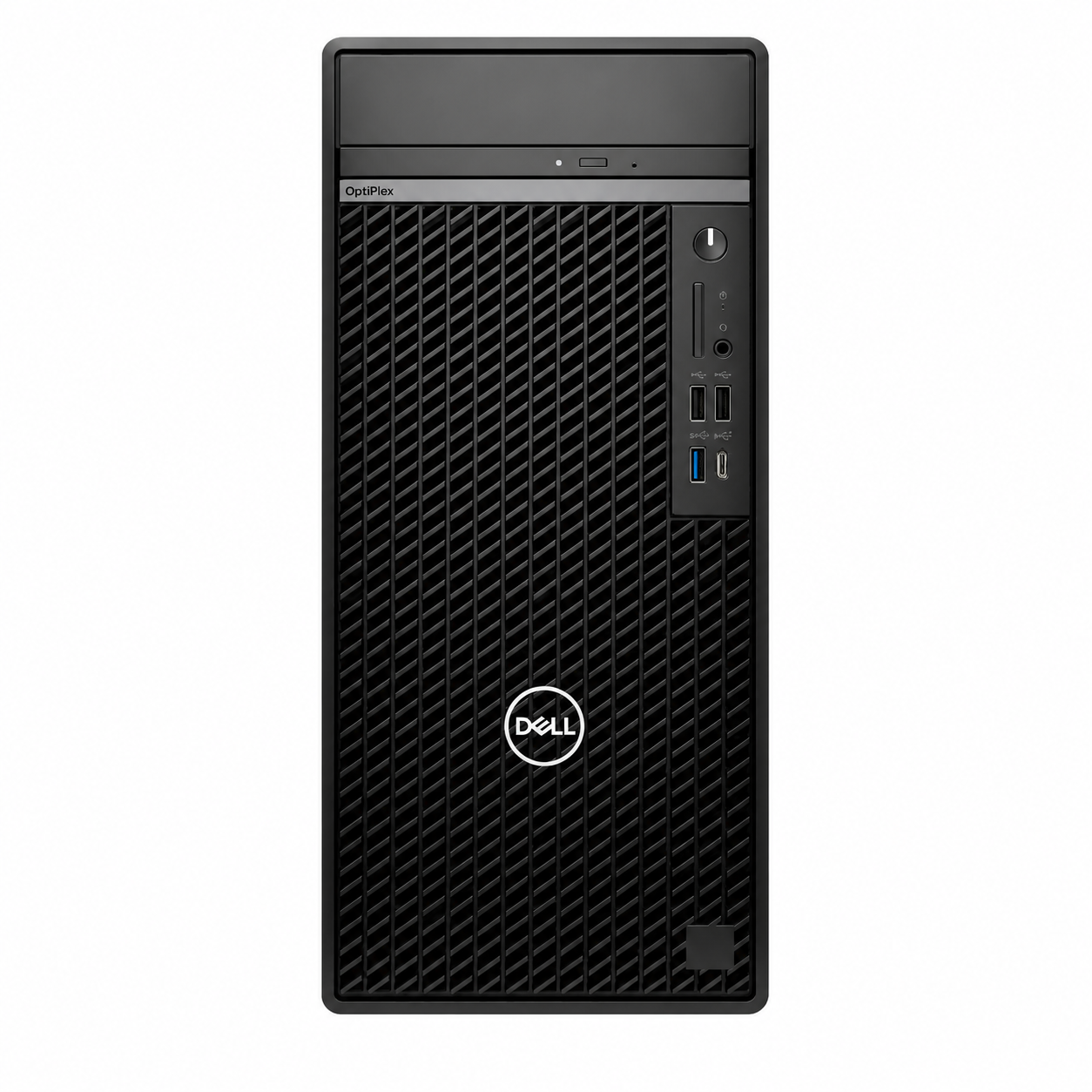 Dell OptiPlex 7020 MT black business desktop top view showing the Tower chassis and Dell OptiPlex case design.