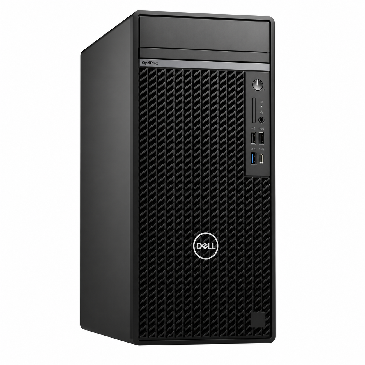 Dell OptiPlex 7020 MT business desktop left-side view showing the compact Tower chassis and professional black design.