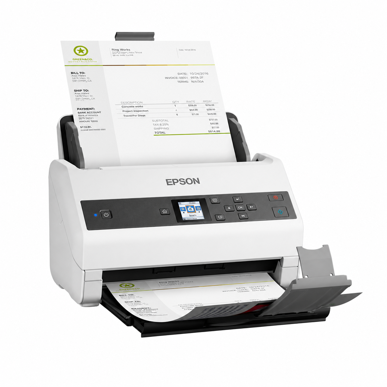 Epson document scanner scanning multiple documents through the automatic document feeder