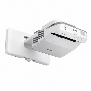 Epson ultra-short-throw projector angled view installed on a wall-mount bracket