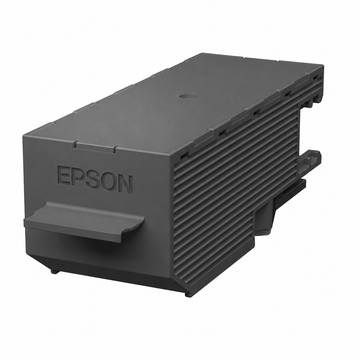 Epson ET-7700 Series Maintenance Box C13T04D000 angled front view showing genuine Epson replacement waste ink tank.