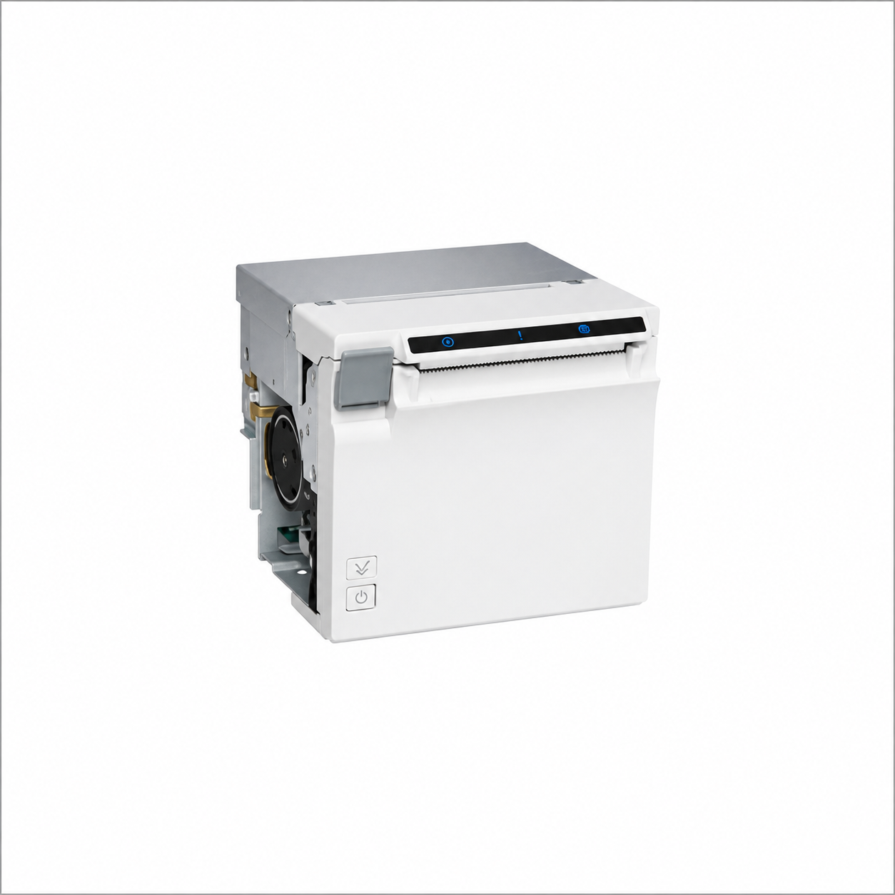 Epson EU-m30 (001) Kiosk Thermal Receipt Printer White angled side view showing compact integration-ready design.
