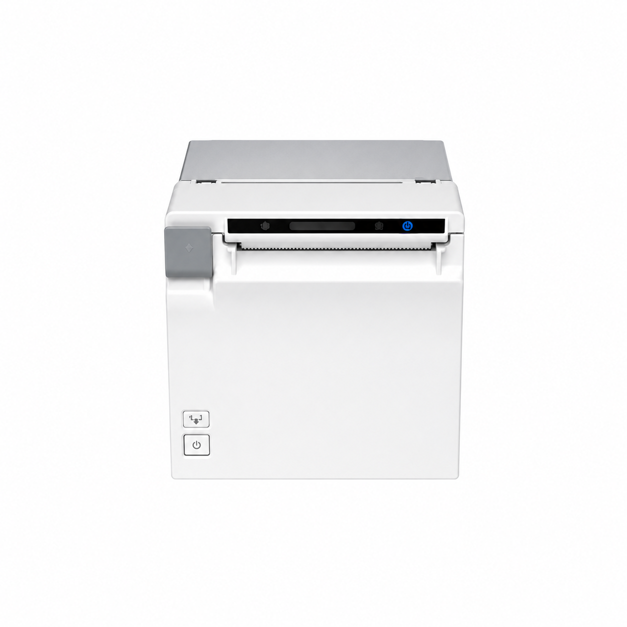 Epson EU-m30 (001) USB and Serial Kiosk Thermal Receipt Printer White front view showing compact self-service printer design and receipt output slot.
