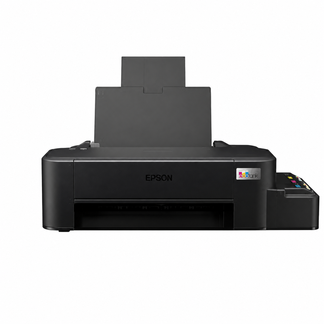 Epson EcoTank L121 A4 Colour Ink Tank Printer angled front view showing compact design and refillable ink tanks.