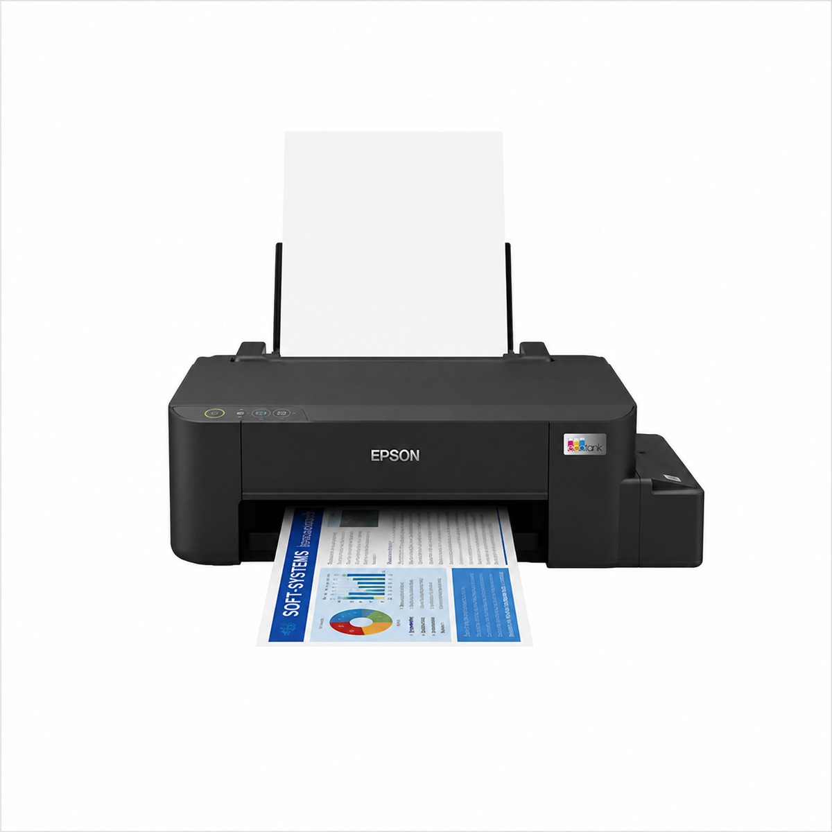 Epson EcoTank L121 A4 Colour Ink Tank Printer front view printing a color document.