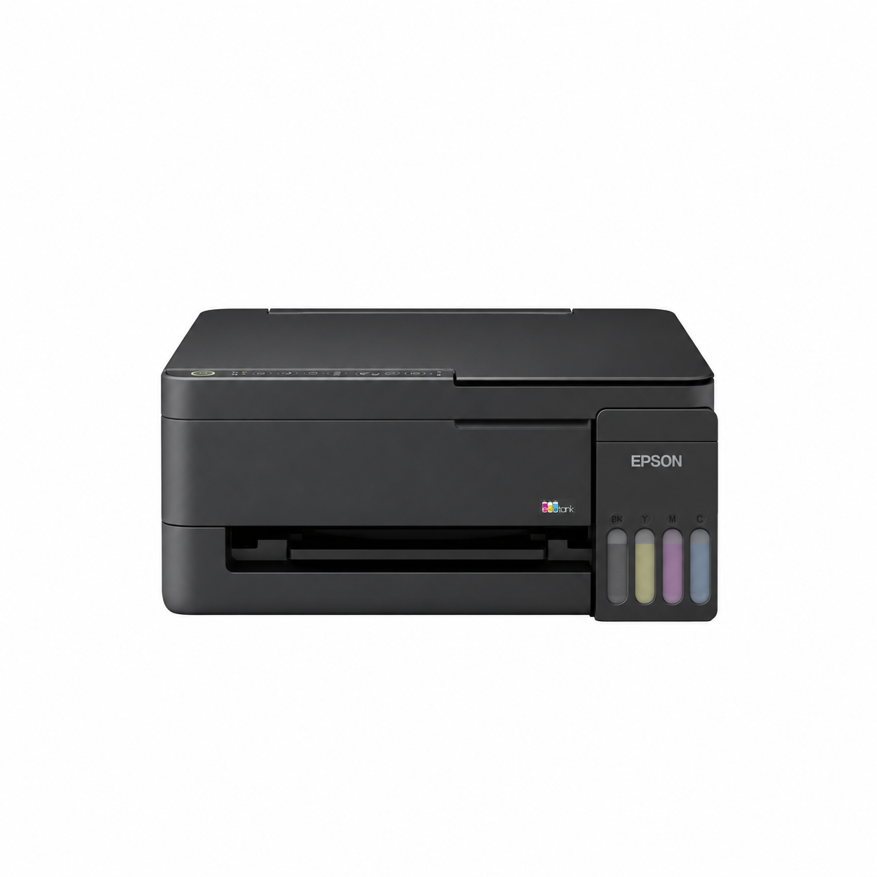 Epson EcoTank L3350 A4 Multifunction Ink Tank Printer front view showing compact black design and integrated ink tank system.
