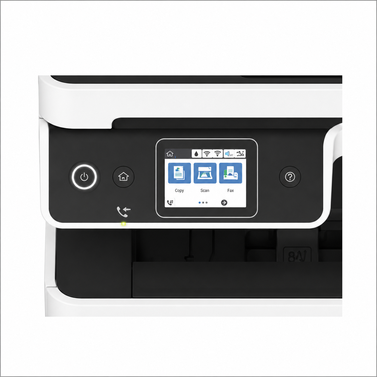 Epson EcoTank L6490 A4 Wi-Fi Printer front view highlighting color touchscreen and compact business design.