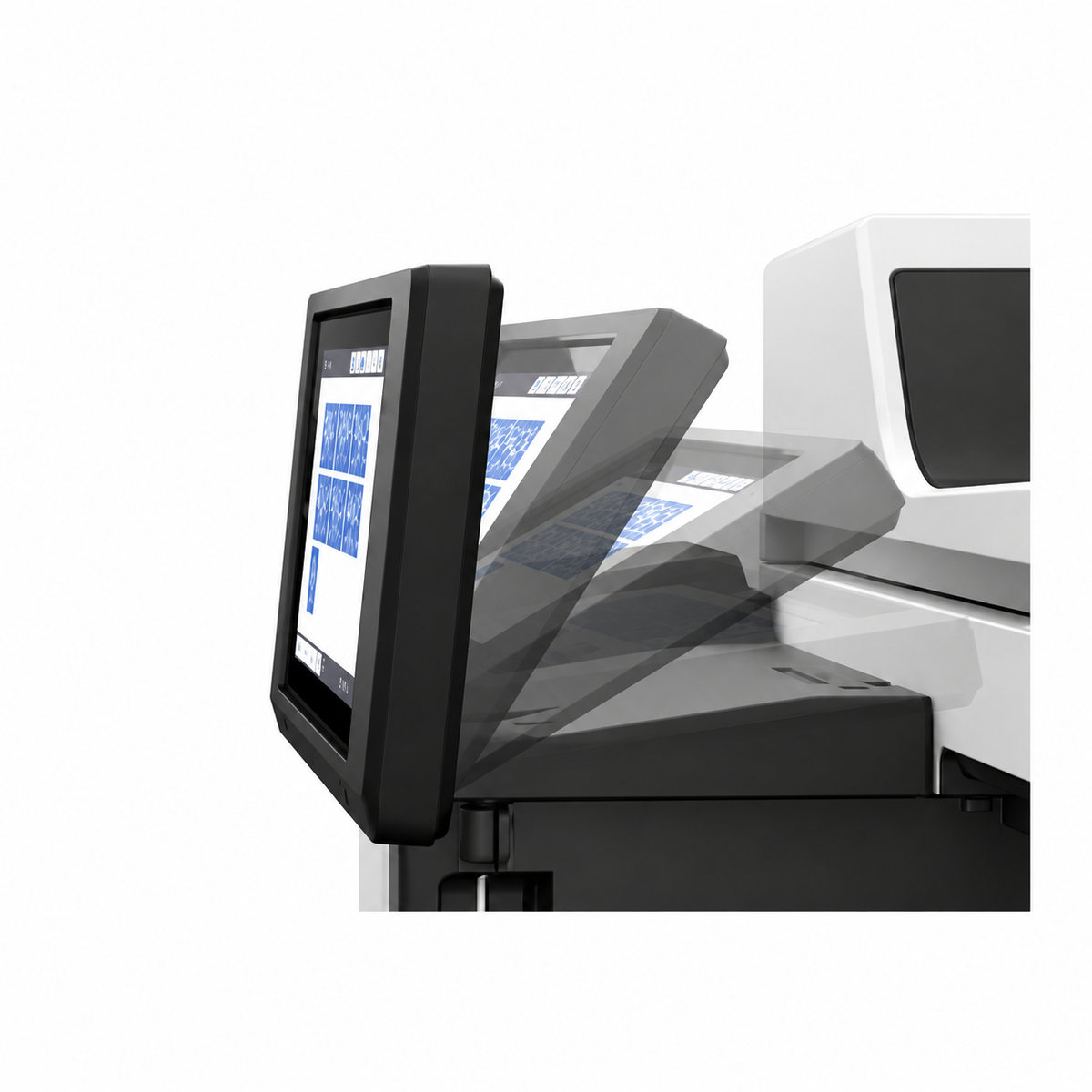 Epson WorkForce Enterprise WF-C21000 D4TW finishing unit close-up showing document output and finishing mechanism.