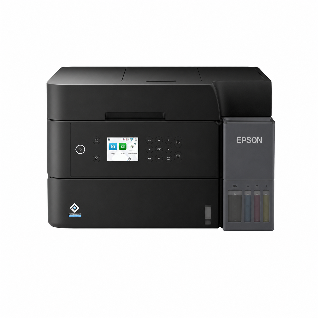 Epson EcoTank L6370 A4 Multifunction Ink Tank Printer front view showing control panel and integrated refillable ink tanks.