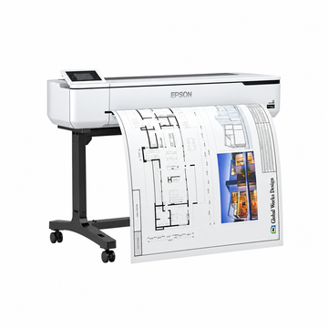 Epson SureColor SC-T5100 36-inch A0 wireless large-format printer with stand printing architectural and CAD drawings.