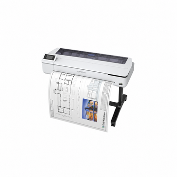 Epson SureColor SC-T5100 36-inch plotter angled view showing roll-paper printing and compact professional design.