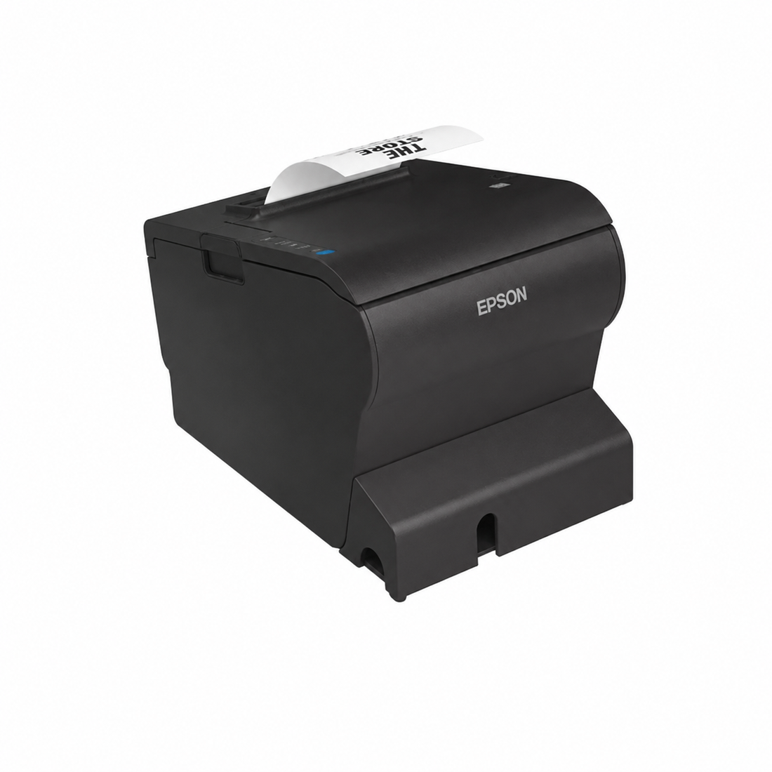 Epson TM-T88VII (112) black thermal POS receipt printer top view showing the compact receipt printer cover and control buttons.