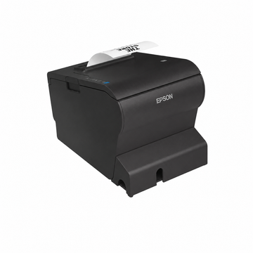 Epson TM-T88VII (112) black thermal receipt printer right-side view showing the compact POS printer profile for retail counters.