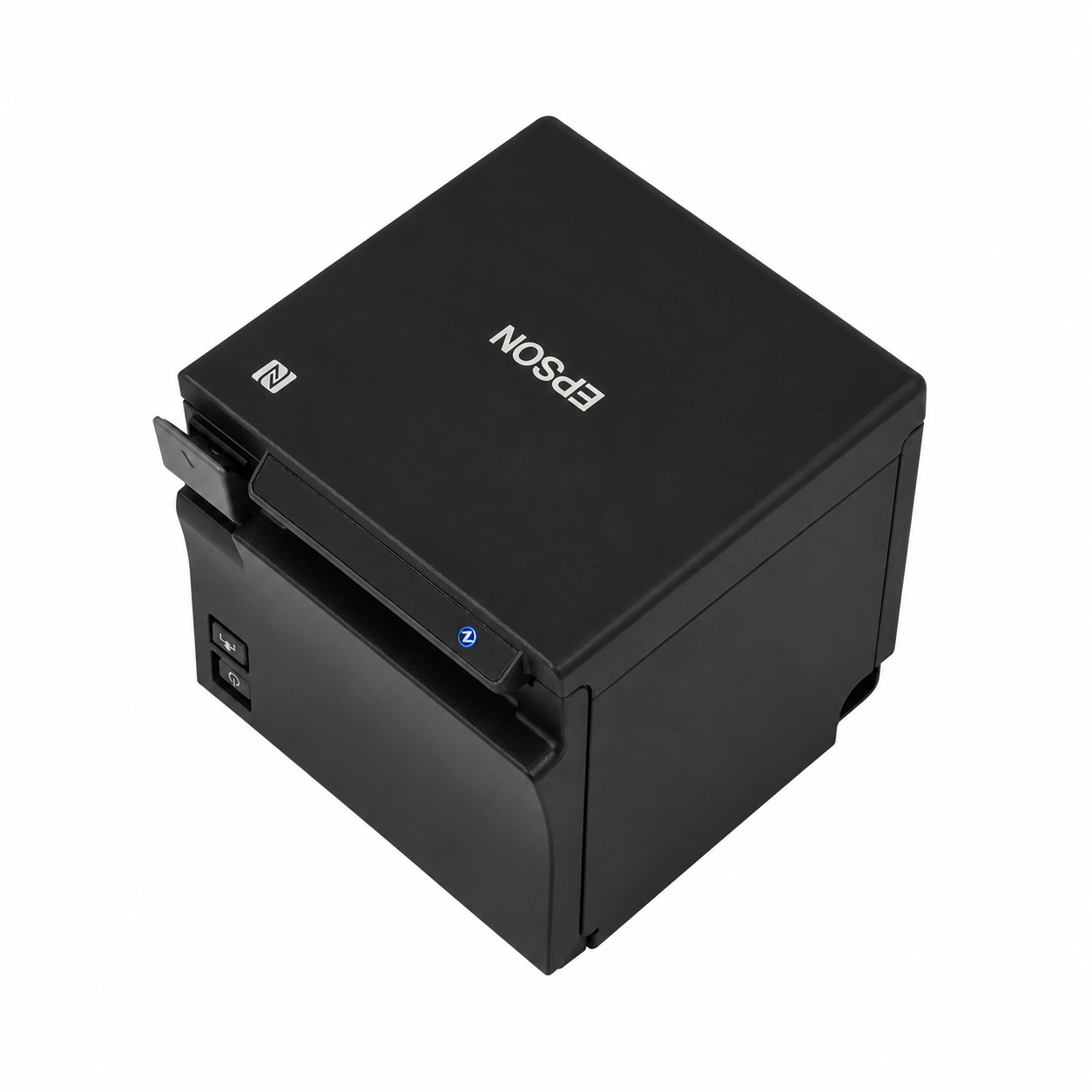 Epson TM-m10 (112) Bluetooth 58mm Thermal Receipt Printer Black angled top view showing compact POS design and status indicator.