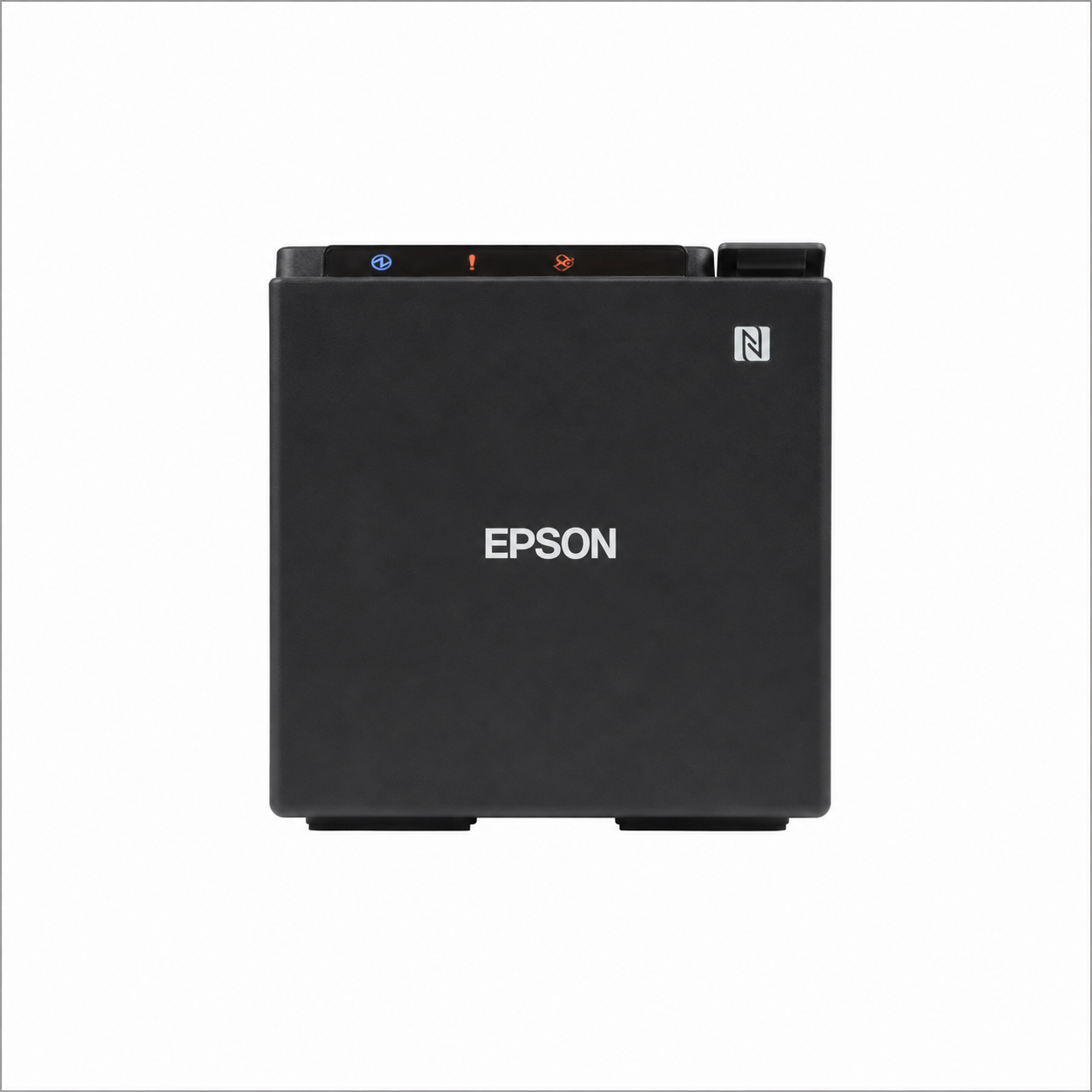 Epson TM-m10 (112) Bluetooth Thermal Receipt Printer Black front view showing compact square design.