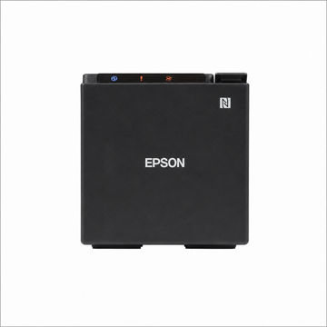 Epson TM-m10 (112) Bluetooth Thermal Receipt Printer Black front view showing compact square design.